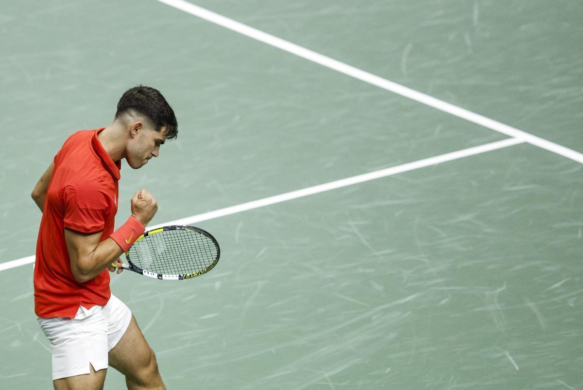 Alcaraz - Machac de Copa Davis, en imágenes