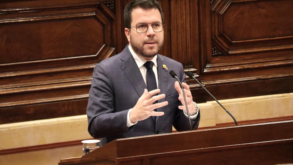 El president de la Generalitat, Pere Aragonès, compareix al ple monogràfic sobre la sequera al Parlament