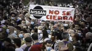 Protesta de los trabajadores de Nissan contra el cierre de la fábrica, en diciembre del 2020