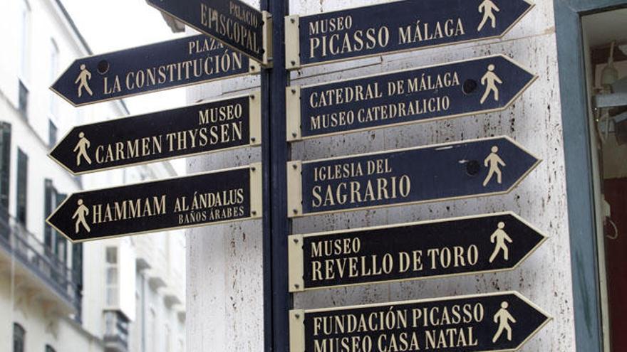 Un indicador callejero repleto de museos de la ciudad.