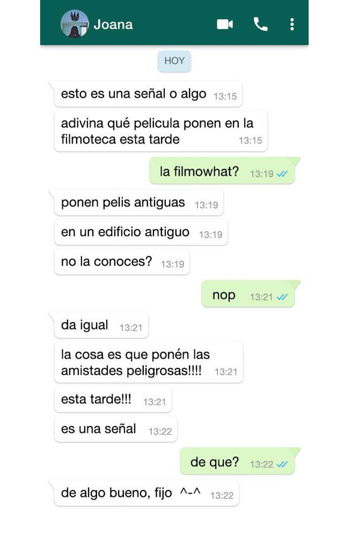 Conversación vía Whatsapp entre Cris y Joana