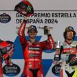 Márquez, Bagnaia y Bezzechi celebran su podio en el GP de Jerez