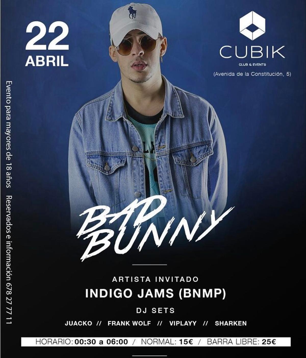 Cartel de la primera actuación de Bad Bunny en Tenerife