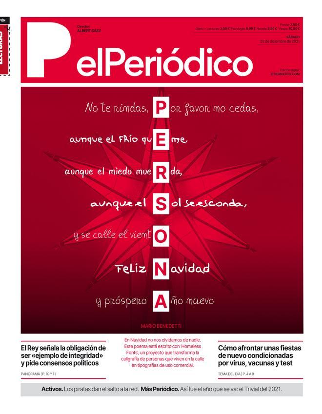 La portada d’EL PERIÓDICO del 25 i 26 de desembre del 2021