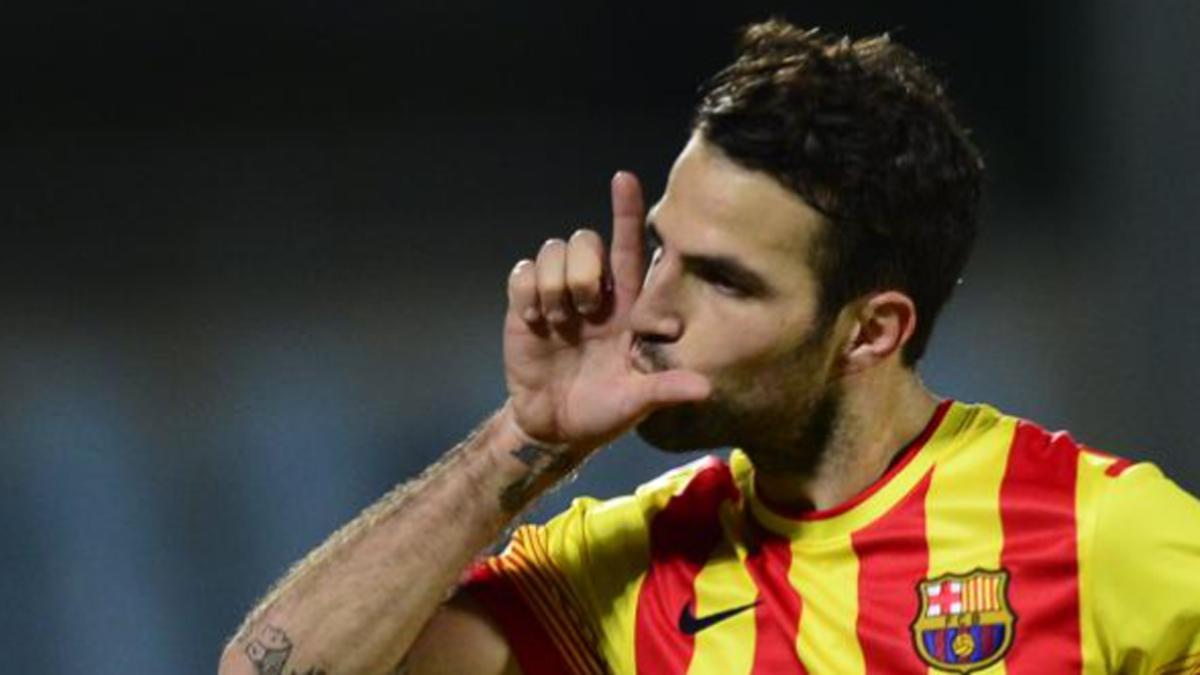 Cesc Fábregas, celebrando un gol con el Barça