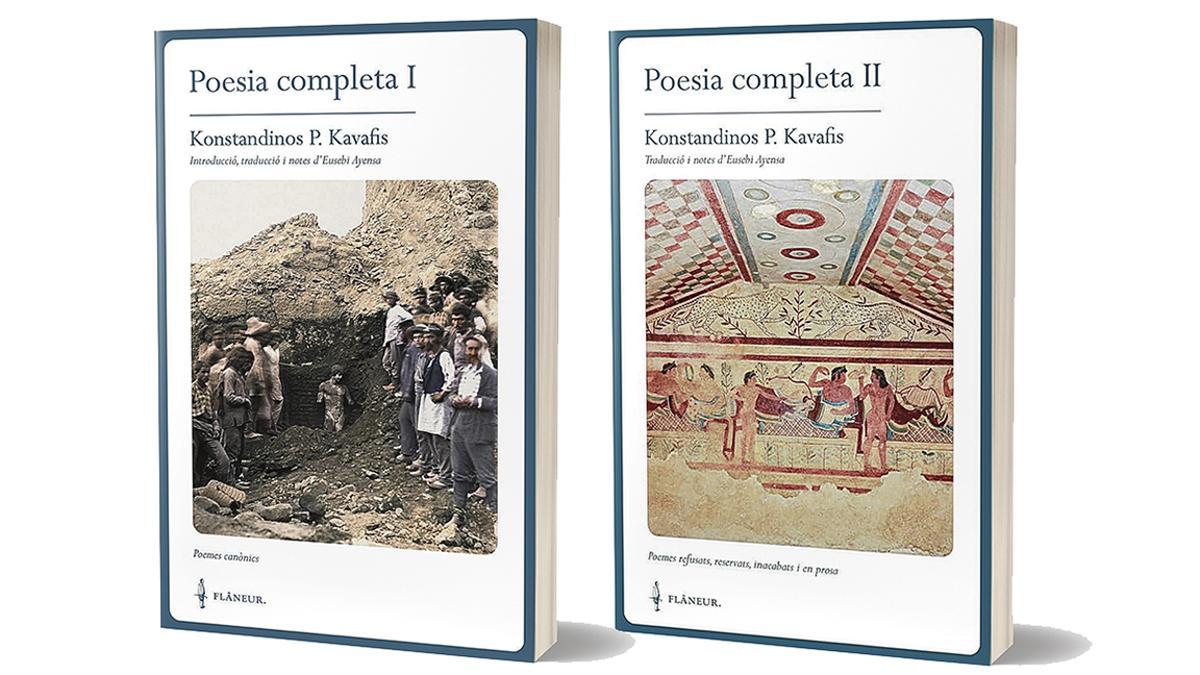 Portades dels dos volums que s’han editat sobre la poesia completa de Kavafis