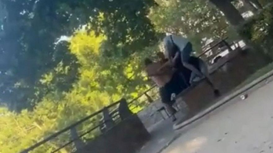 El acusado opone resistencia al ser detenido por la Policía Nacional en el parque de La Marina.