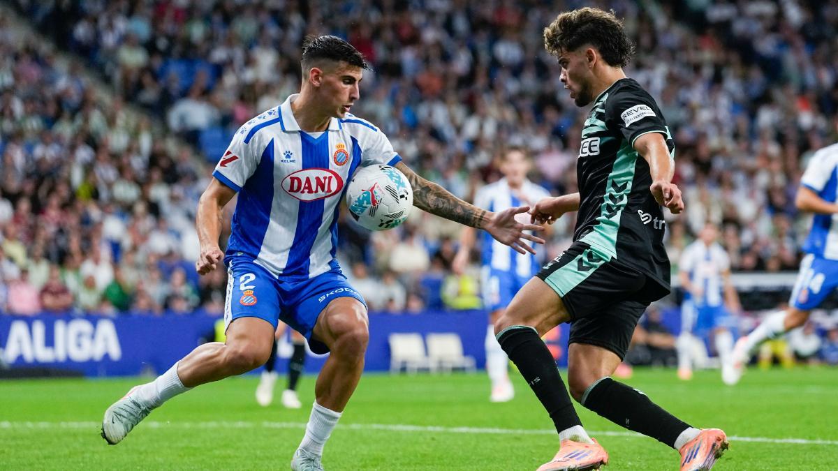 Rubén Sánchez y Abde durante el partido de la primera vuelta (1-2)