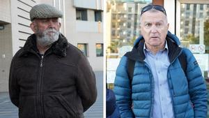 A la izquierda de la imagen, Juan Lebrián, propietario d elos burros del proyecto; a la derecha, Toni García, exdirector del parque natural del Desert, en el exterior de la Ciudad de la Justicia de Castellón.