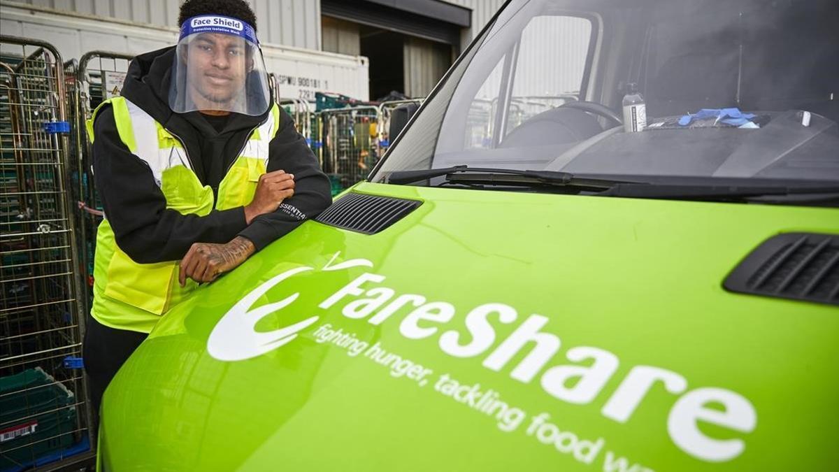 Rashford, en la sede de FareShare, organización benéfica que ayuda a los niños