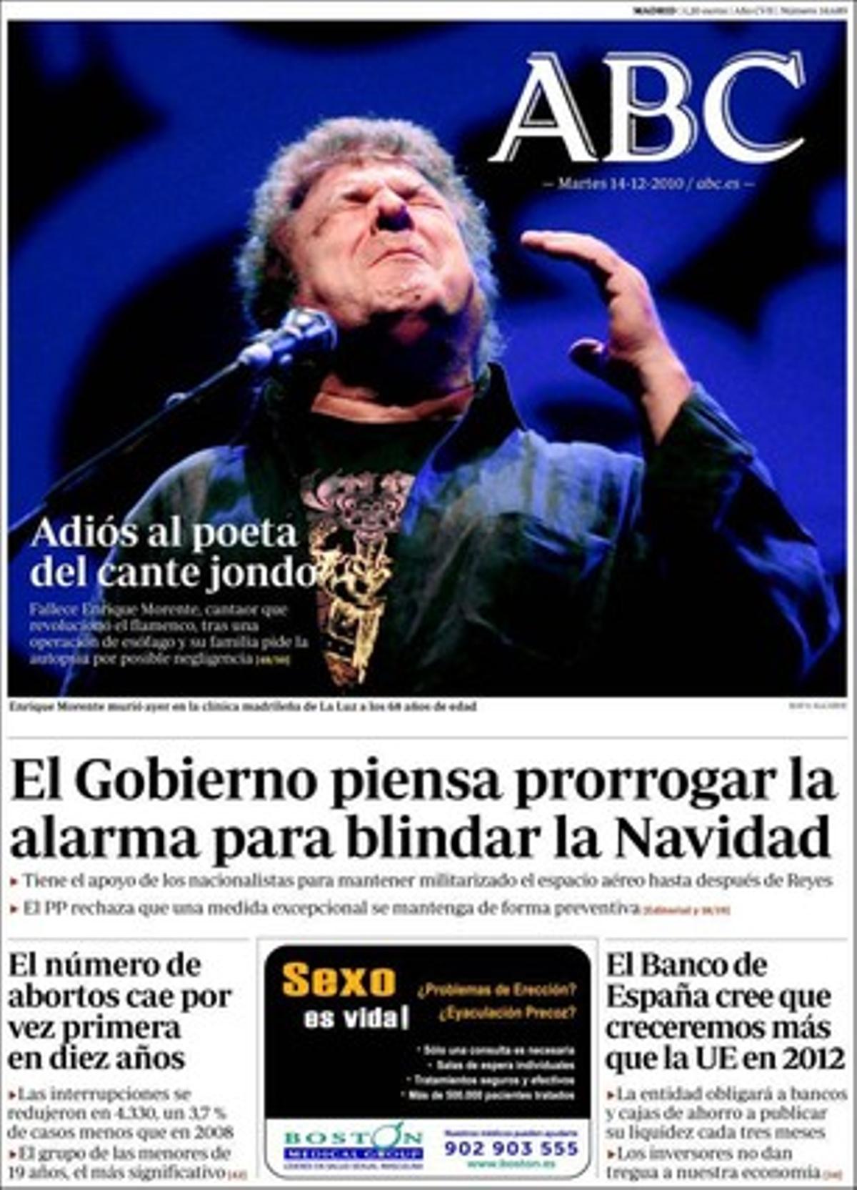 ’Abc’ destaca a les pàgines interiors que el BCE ha quadruplicat la compra de deute públic en l’últim mes i que científics catalans troben les cèl·lules que originen els tumors cerebrals.