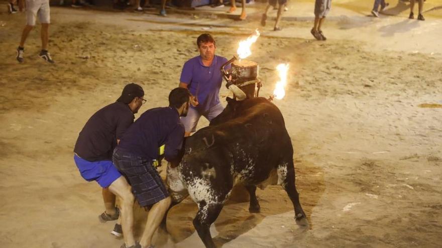 Muere un toro al estrellarse contra el pilón en Foios