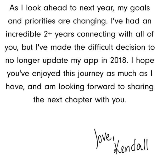 Mensaje de la app de Kendall Jenner