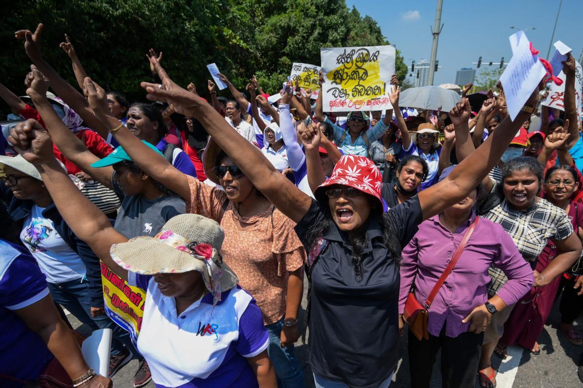 Manifestaciones por el 8-M en Colombo, Sri Lanka.