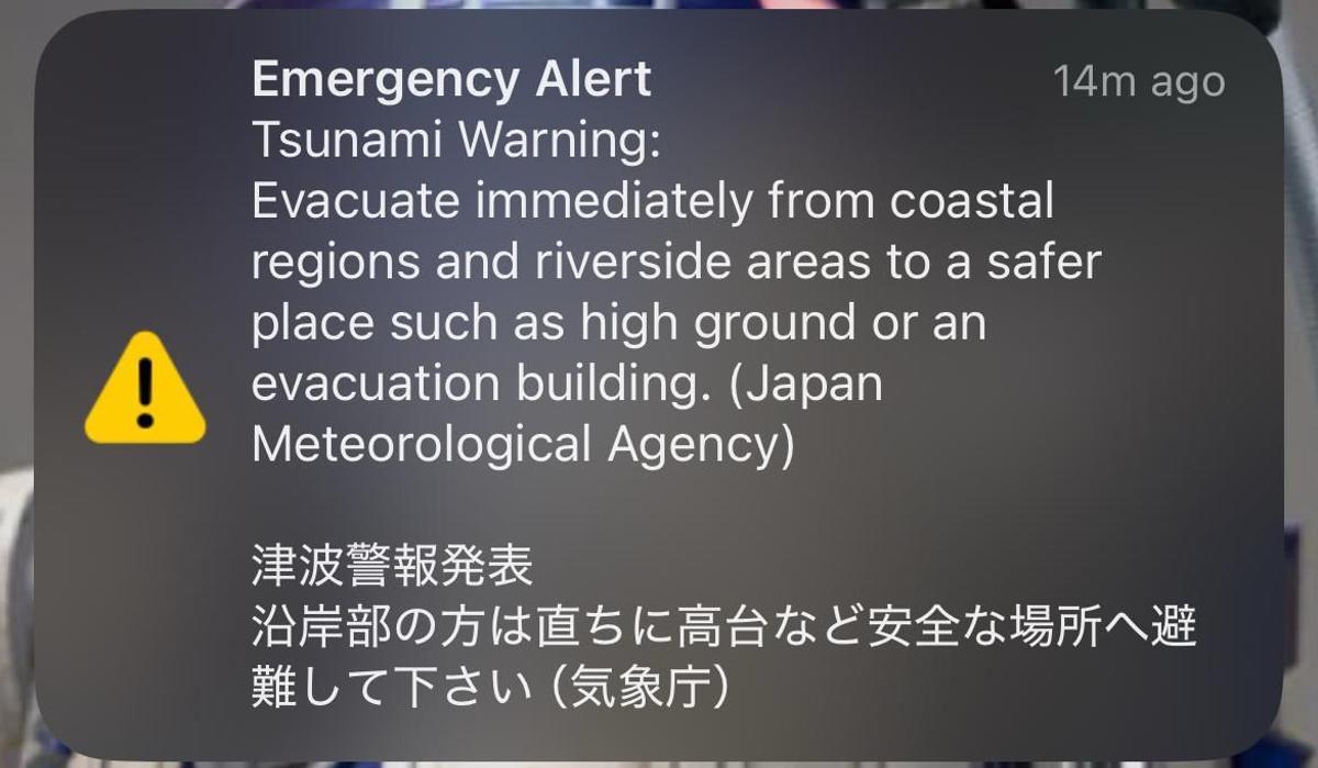 Mensaje de emergencia en Japón
