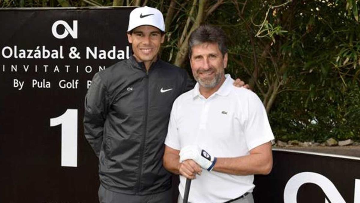 Rafa Nadal junto a Txema Olazábal en el torneo benéfico en Pula