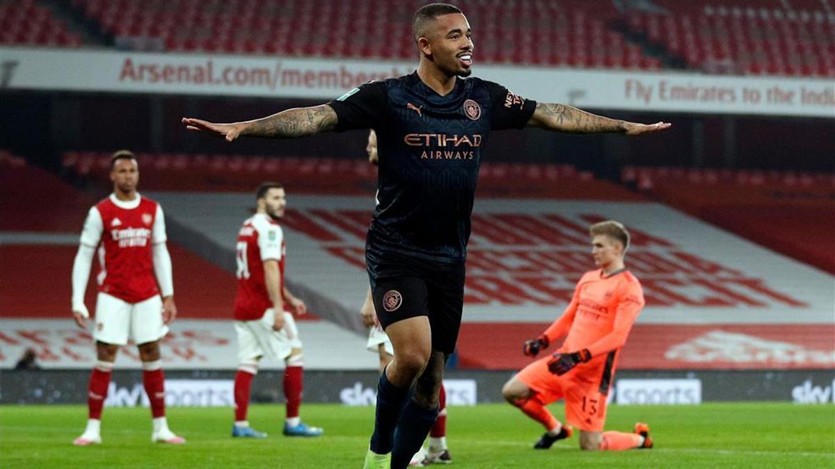 Gabriel Jesus celebra el madrugador 0-1 ante el Arsenal