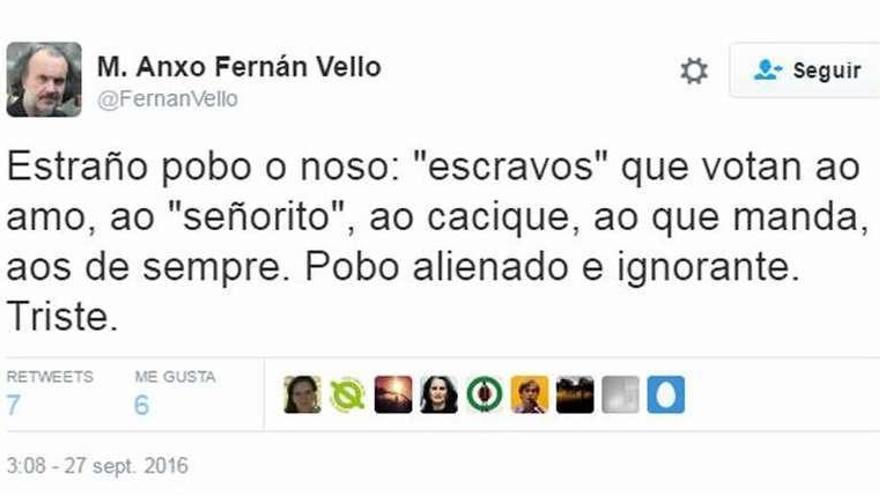 El primer tuit escrito por Fernán Vello.