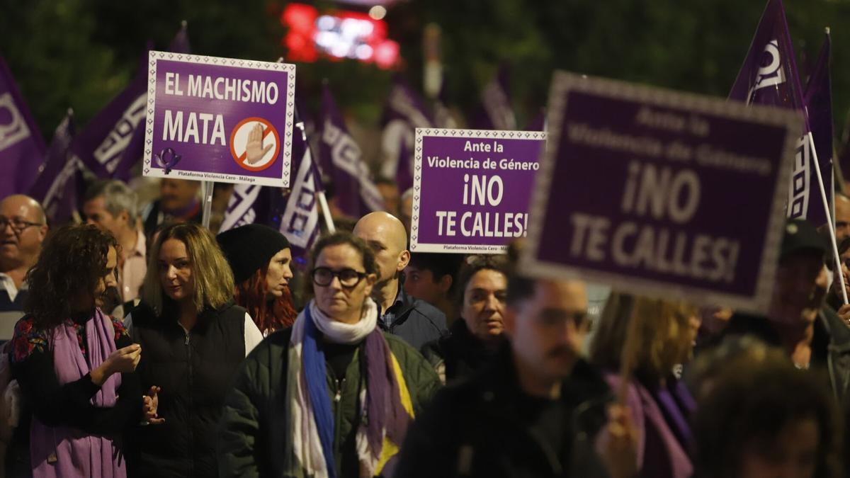 Imágenes de la manifestación con motivo del 25N en Málaga.