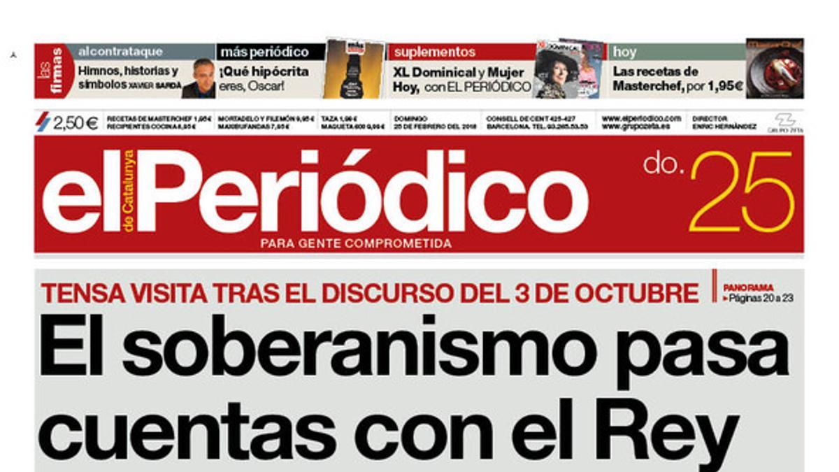 La portada de EL PERIÓDICO del 25 de febrero del 2018