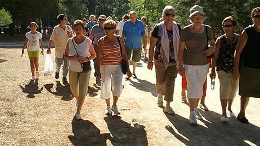 Los participantes realizando uno de los paseos por el bosque de Valorio.