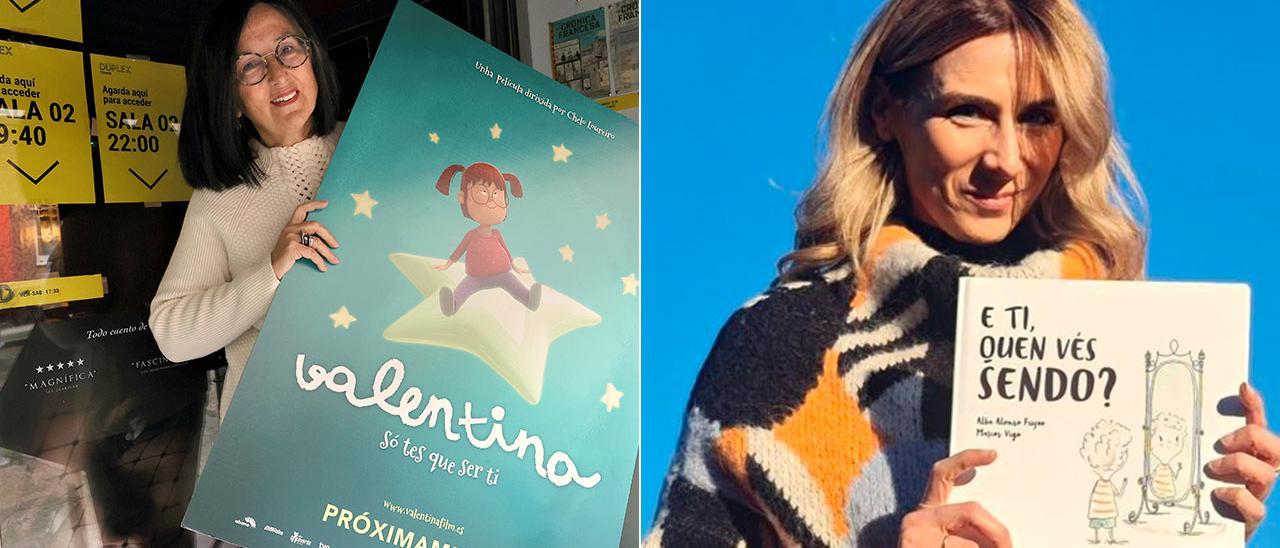 Chelo Loureiro, con el cartel de “Valentina” (izquierda) y Alba Alonso con su nuevo libro (derecha)