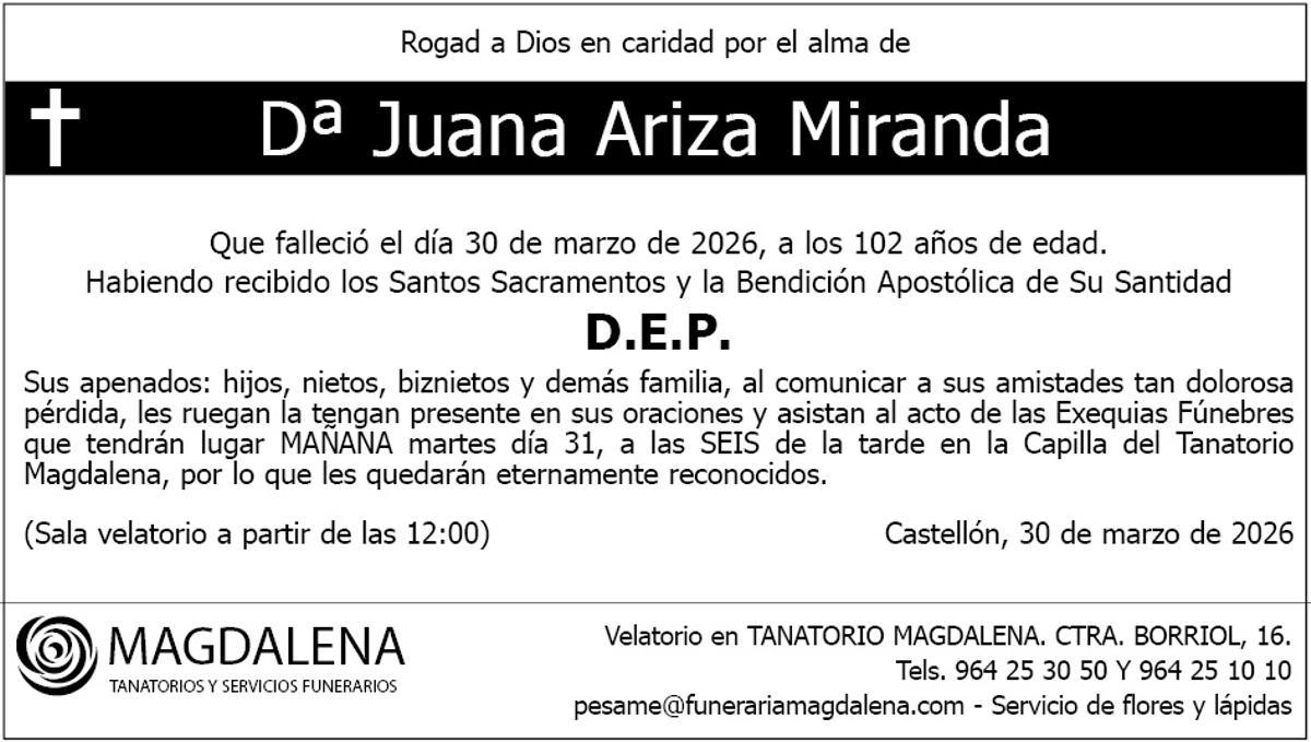 Dª Juana Ariza Miranda