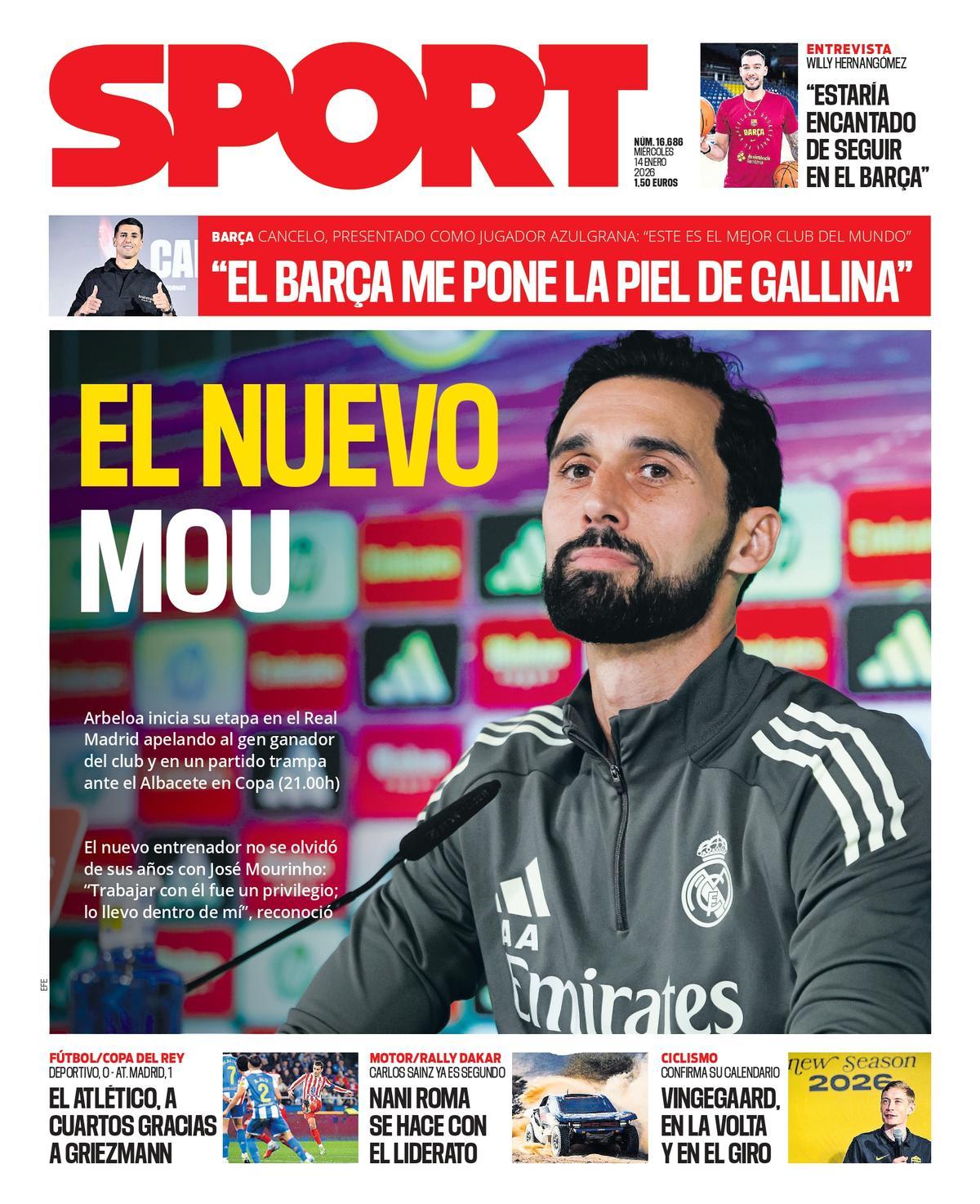 Esta es la portada de SPORT de hoy miércoles, 14 de enero de 2026