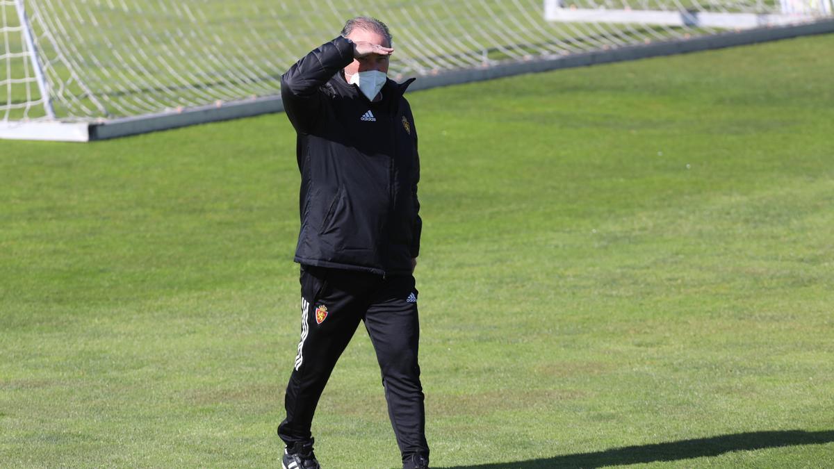 Juan Ignacio Martínez, durante un entrenamiento del Real Zaragoza.