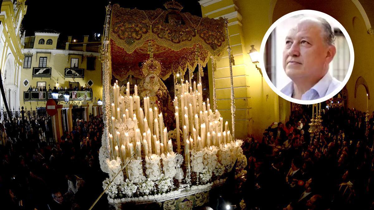 Antonio Santiago y el palio de la Macarena.