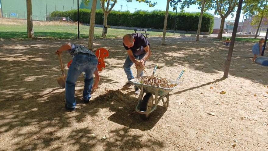 Vecinos del barrio zamorano de Pinilla, manos a la obra para limpiar el parque
