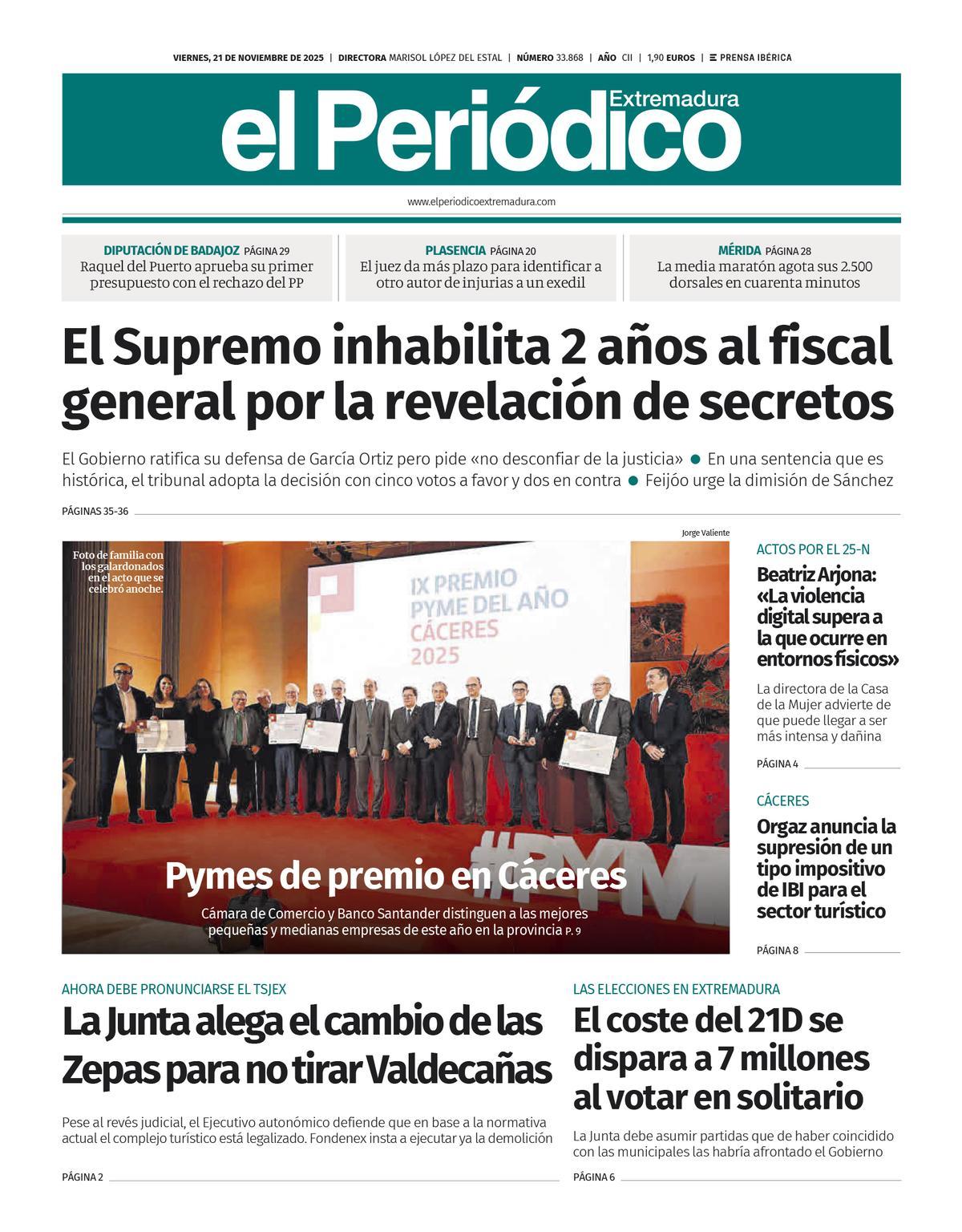 Consulta la portada correspondiente al día 21 de noviembre de 2025