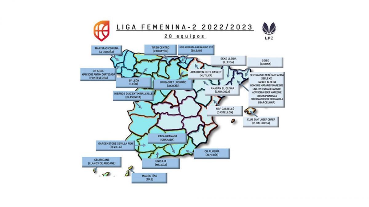 Mapa de equipos de la Liga Femenina 2.