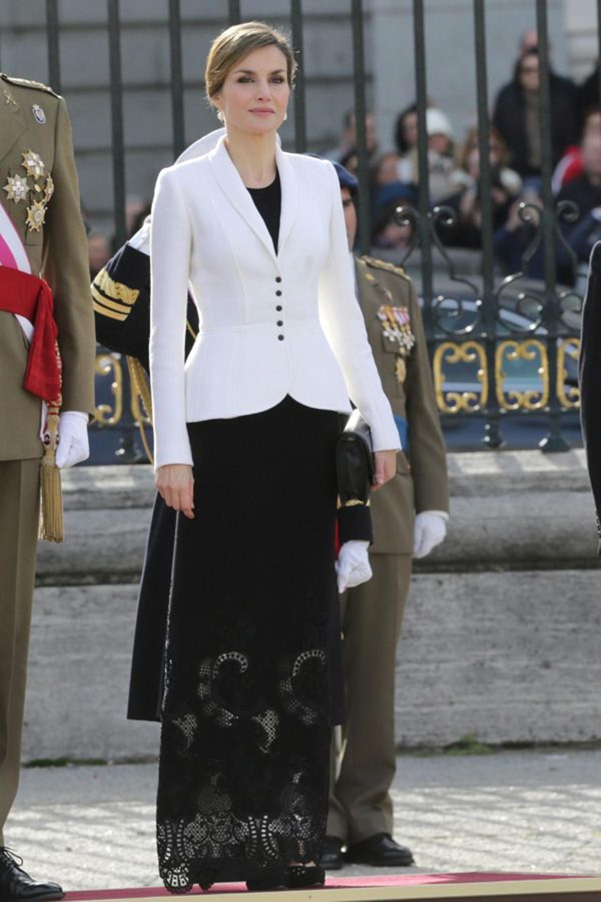 Letizia Ortiz, de largo, durante la Pascua Militar de 2016