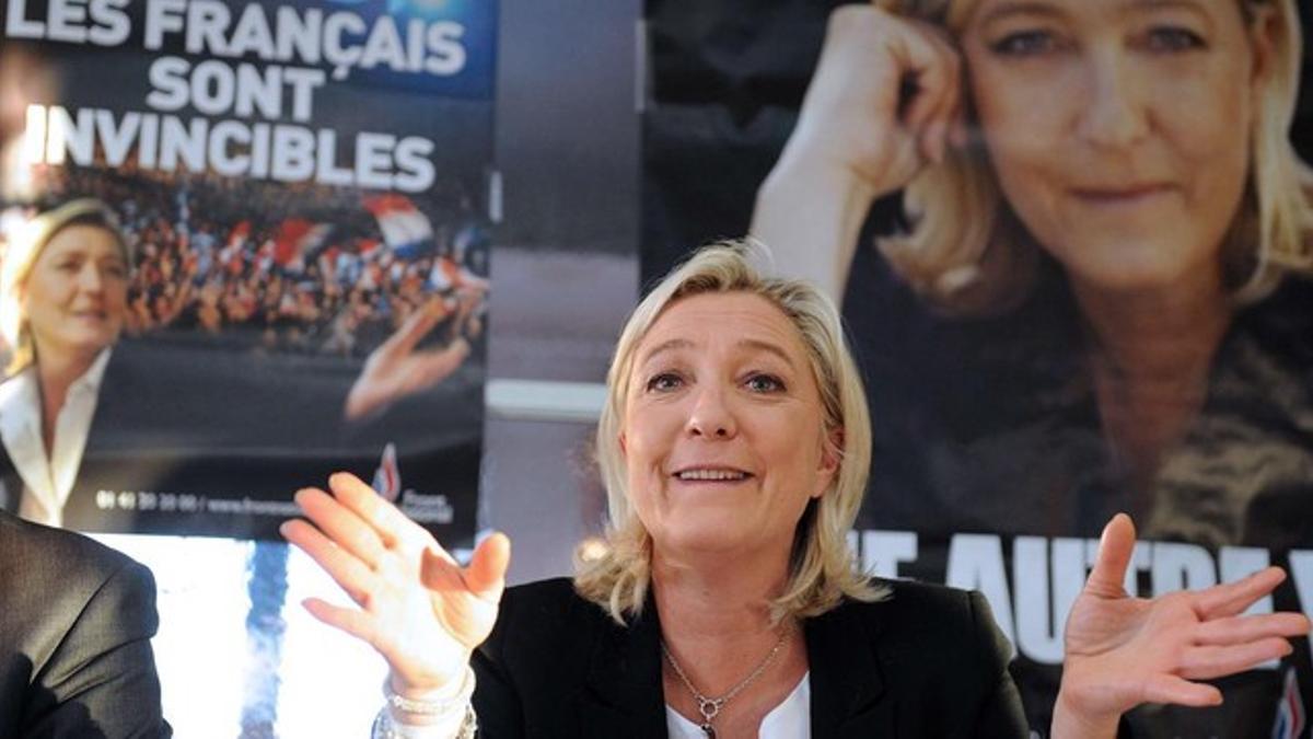 Marine Le Pen, en una conferencia de prensa en Sable sur Sarthe, el 10 de febrero.