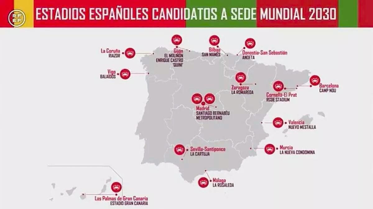 Estadios candidatos a ser sede del Mundial 2030.