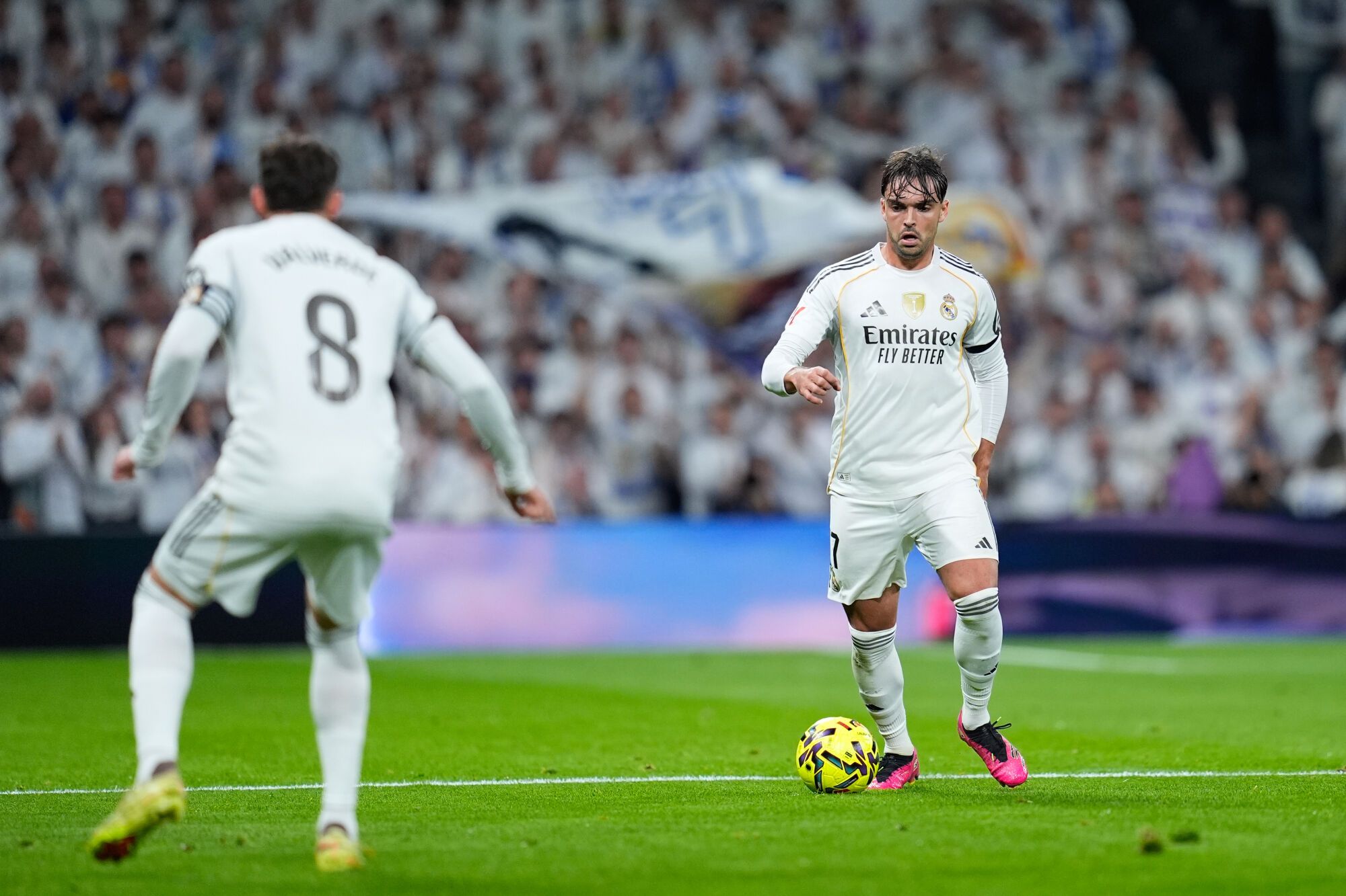 Raul Asencio of Real Madrid CF plays the ball during the Spanish League, LaLiga EA Sports, football match played between Real Madrid and RC Celta de Vigo at Bernabeu stadium on December 07, 2025, in Madrid, Spain. AFP7 07/12/2025 ONLY FOR USE IN SPAIN. Dennis Agyeman / AFP7 / Europa Press;2025;SOCCER;SPORT;ZSOCCER;ZSPORT;Real Madrid v RC Celta de Vigo - LaLiga EA Sports;