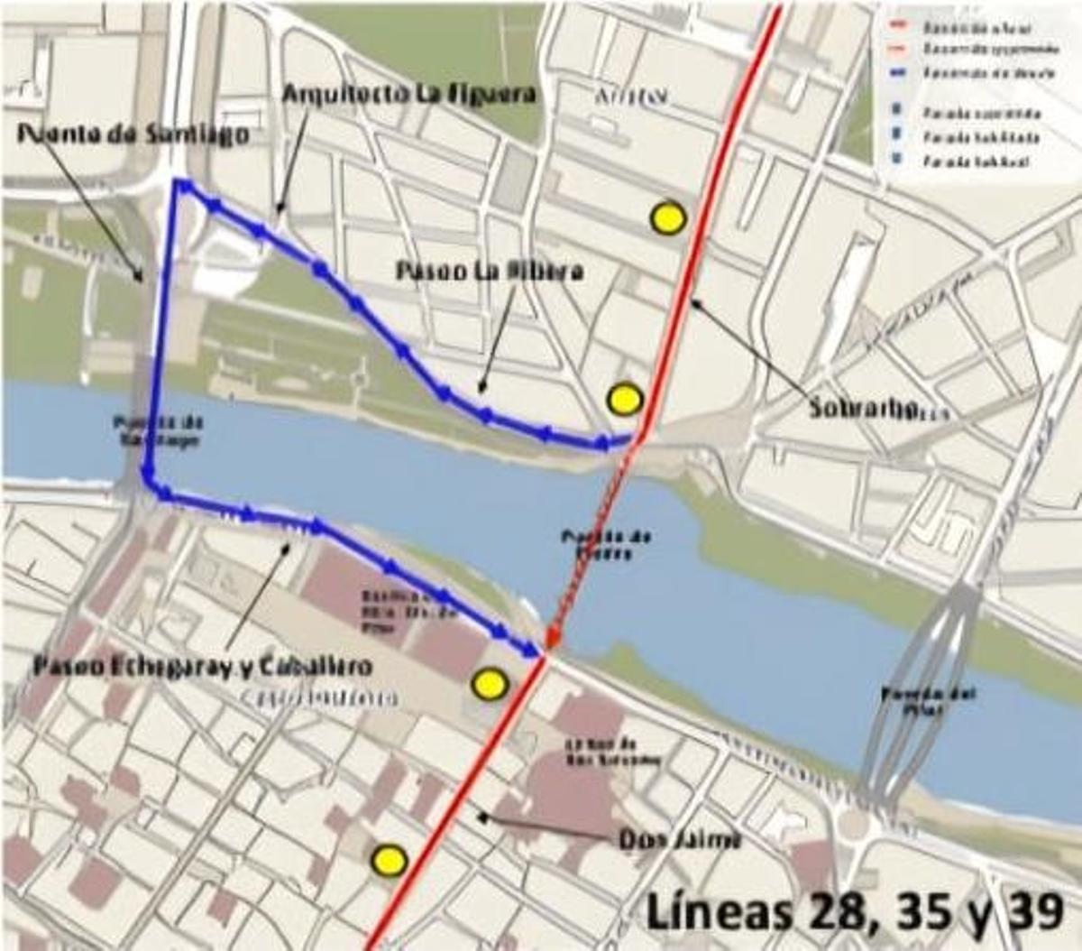 Desvíos de las líneas 28, 35 y 39