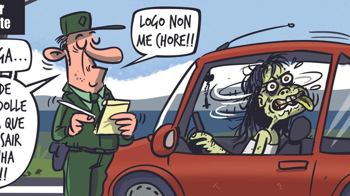 Viñeta de Luis Davila sobre las polémicas multas a conductores por girar la cabeza.
