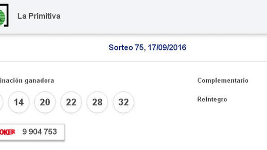 Resultados de la Primitiva del sábado 17 de septiembre.