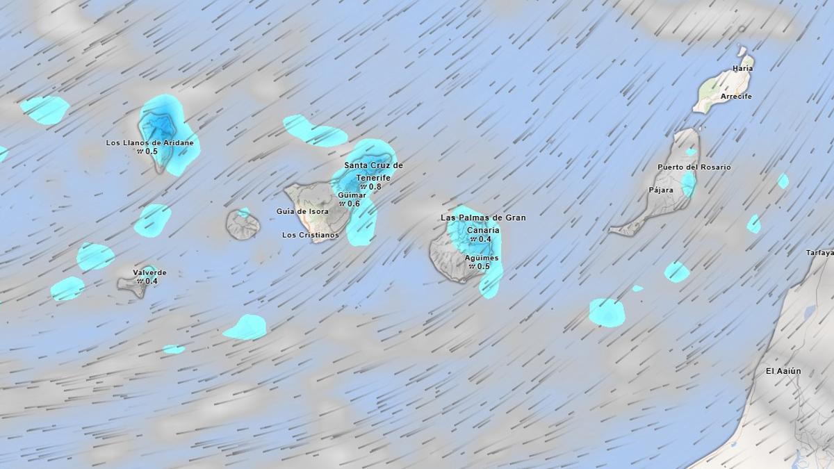 Mapa meteorológico de Canarias entre el martes y el miércoles
