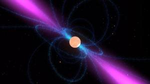 Recreación artística de una estrella de neutrones que puede detectarse como un púlsar de radio.