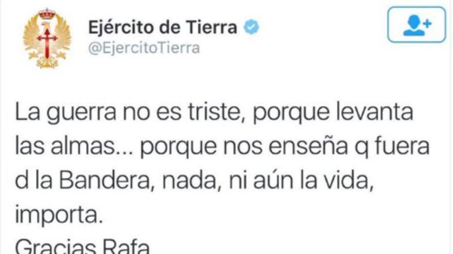 Críticas al Ejército de Tierra por felicitar a Nadal con un mensaje dedicado al franquista Millán Astray