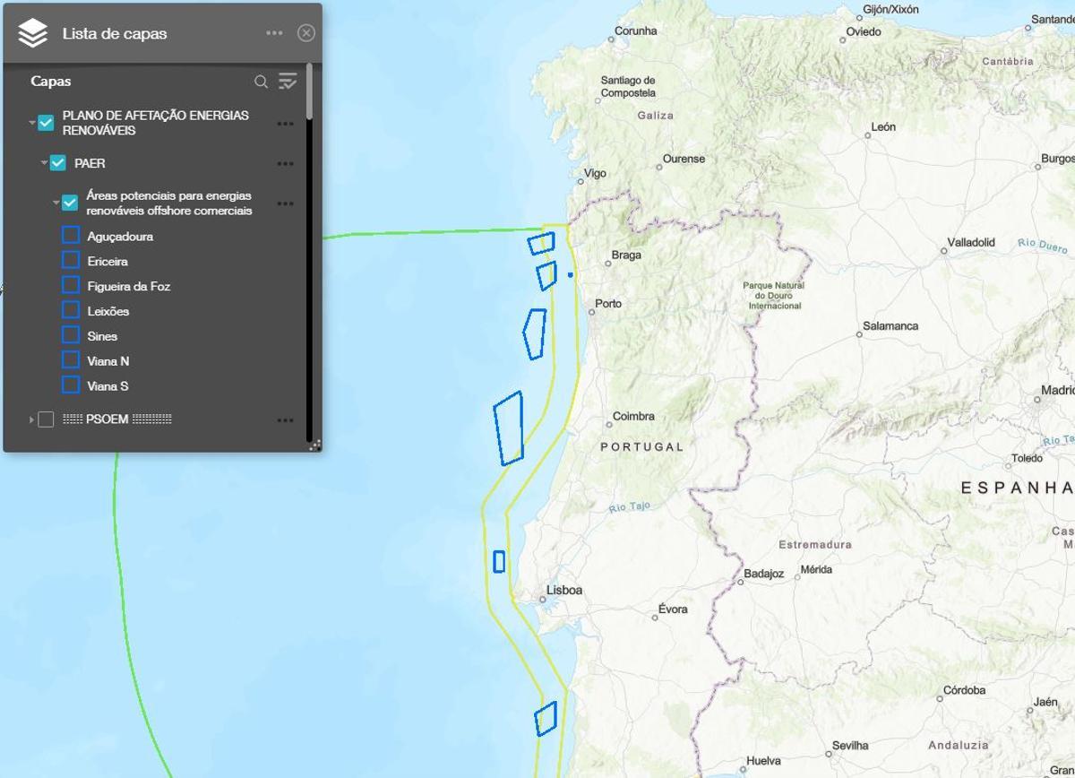 Áreas delimitadas por Portugal para albergar eólica marina