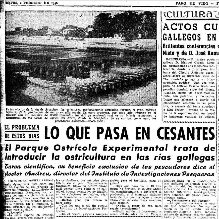 Página de FARO de 1956 en el que se recoge  el conflicto.