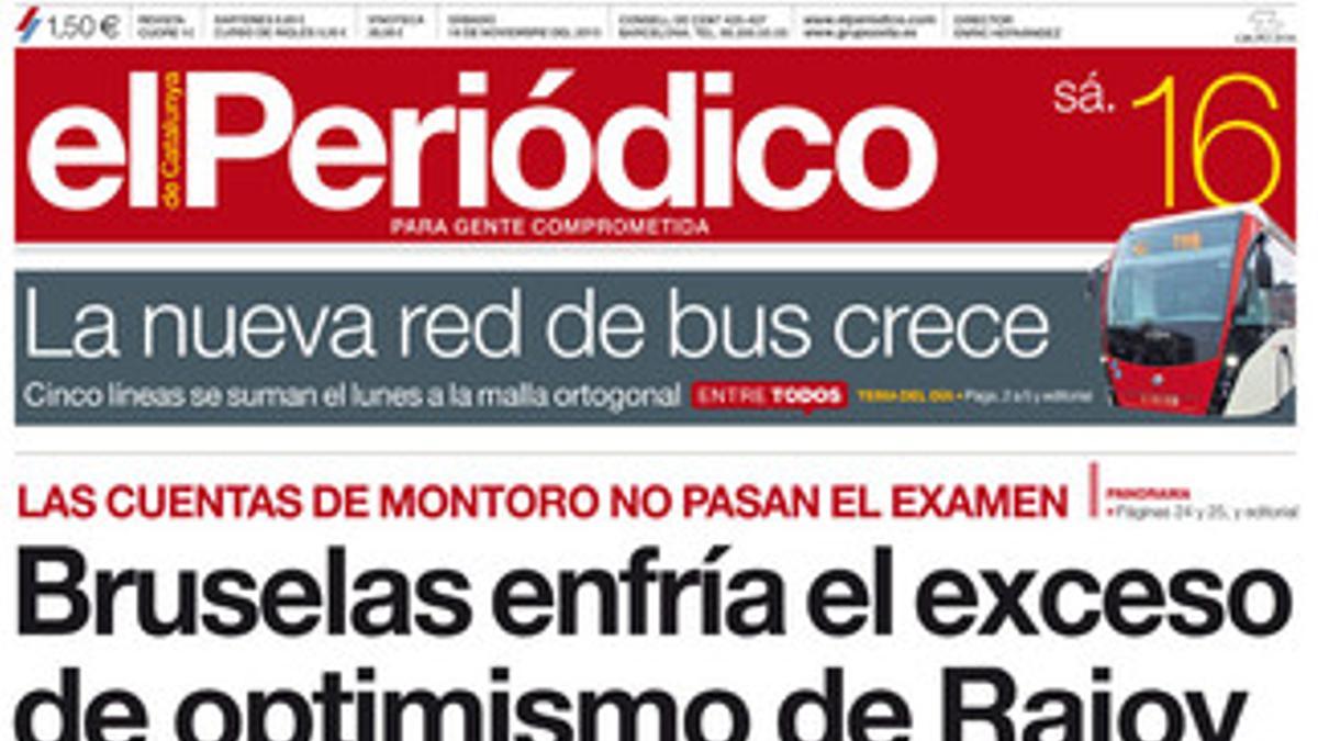 La portada de EL PERIÓDICO (16-11-2013).