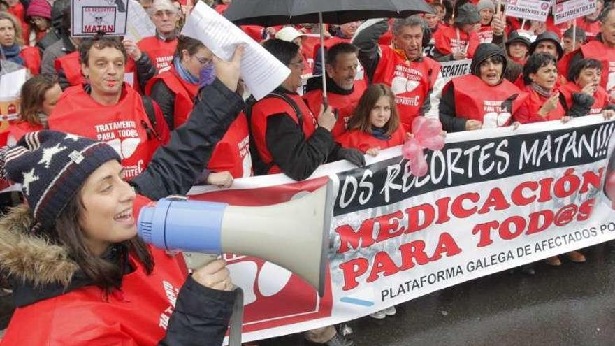 Una de las protestas de los enfermos de hepatitis C en Galicia.