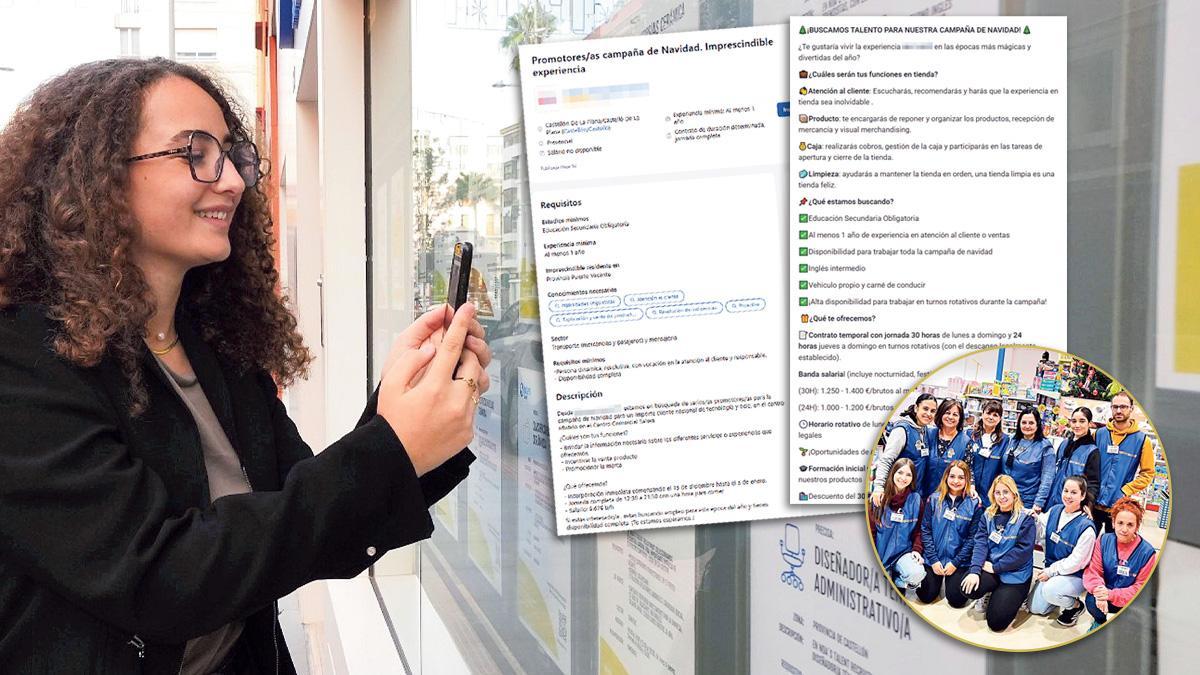 Una castellonense mira las ofertas del escaparate de Grupo Noa's, empresa de selección de personal. En un detalle, las nuevas incorporaciones de Todojuguete para la campaña de Navidad.