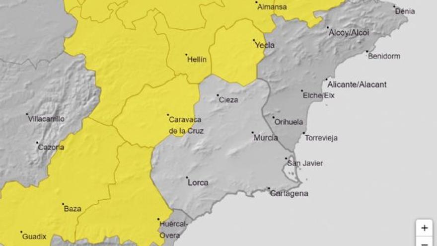 Mapa de las zonas que quedan en alerta amarilla.