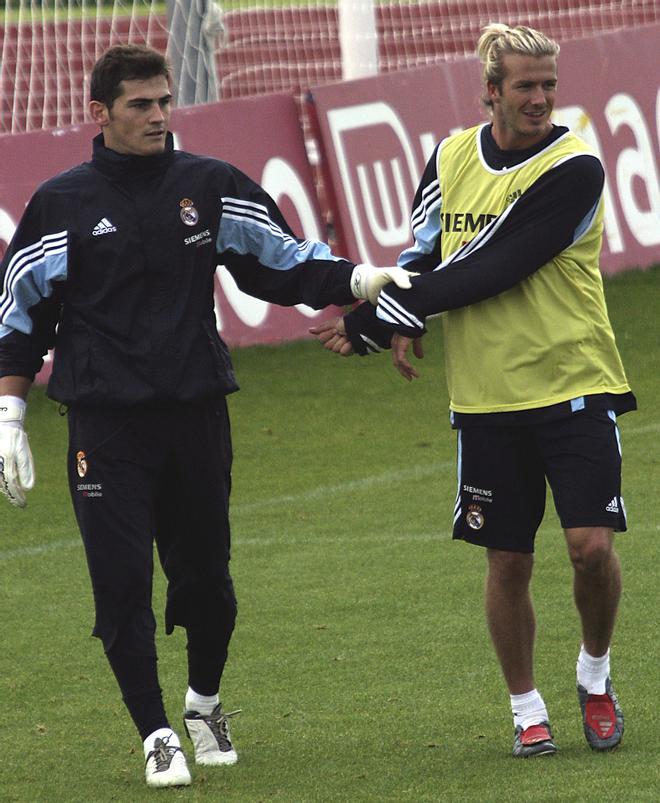 Iker Casillas y David Beckham, juntos en el Real Madrid en 2003